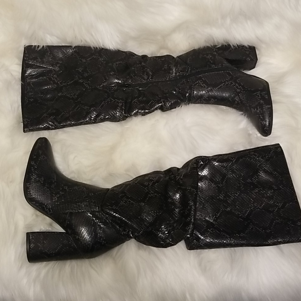 Snake knee high boots